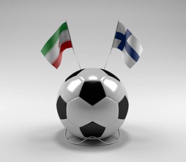 İran - Finlandiya Futbol Bayrakları, Beyaz Arkaplan - 3D Yapılandırma