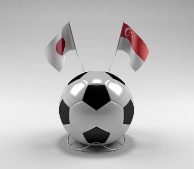 Japonya - Singapur Futbol Bayrakları, Beyaz Arkaplan - 3D Render