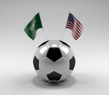 Suudi Arabistan - Amerika Birleşik Devletleri Futbol Bayrakları, Beyaz Arkaplan - 3D Render