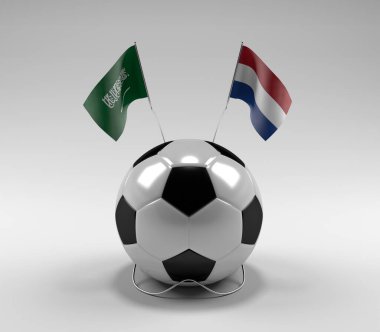 Suudi Arabistan - Hollanda Futbol Bayrakları, Beyaz Arkaplan - 3D Render
