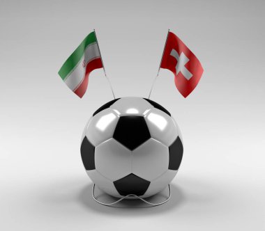 İran - İsviçre Futbol Bayrakları, Beyaz Arkaplan - 3D Render
