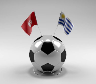 Tunus - Uruguay Futbol Bayrakları, Beyaz Arkaplan - 3D Render