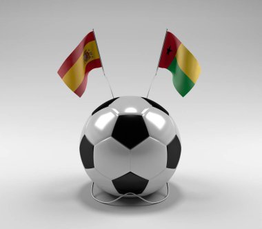 İspanya - Gine-Bissau Futbol Bayrakları, Beyaz Arkaplan - 3D Render