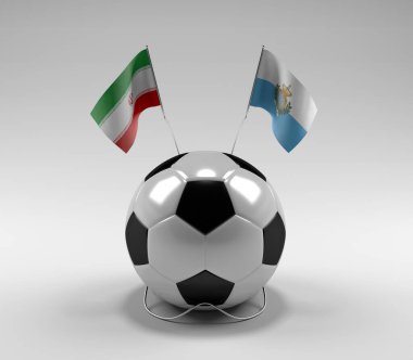 İran - San-Marino Futbol Bayrakları, Beyaz Arkaplan - 3D Render