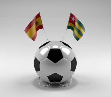 İspanya - Togo Futbol Bayrakları, Beyaz Arkaplan - 3D Render