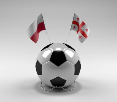 Polonya - Gürcistan Futbol Bayrakları, Beyaz Arkaplan - 3D Render