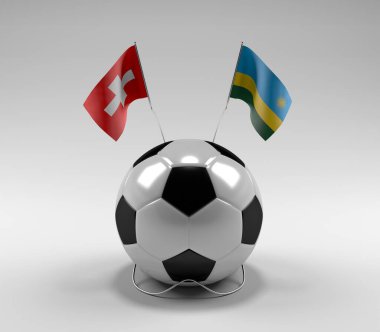 İsviçre - Ruanda Futbol Bayrakları, Beyaz Arkaplan - 3D Render