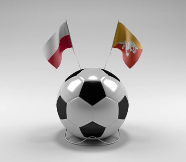 Polonya - Bhutan Futbol Bayrakları, Beyaz Arkaplan - 3D Render