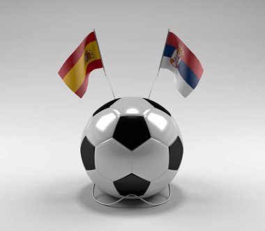 İspanya - Sırbistan Futbol Bayrakları, Beyaz Arkaplan - 3D Hazırlama