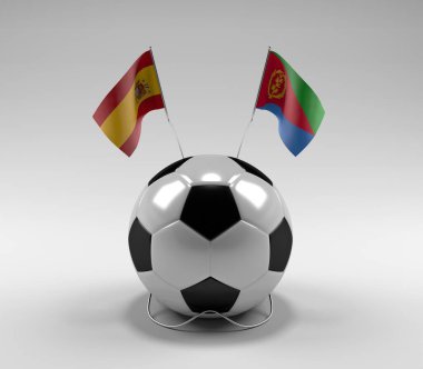 İspanya - Eritre Futbol Bayrakları, Beyaz Arkaplan - 3D Render