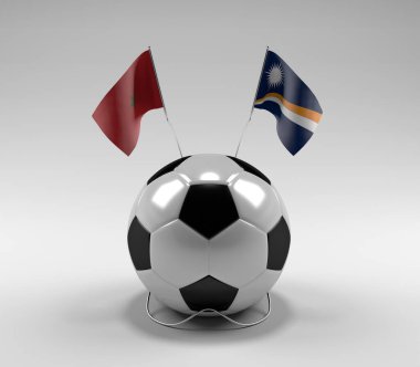 Fas - Marshall Adaları Futbol Bayrakları, Beyaz Arkaplan - 3D Render