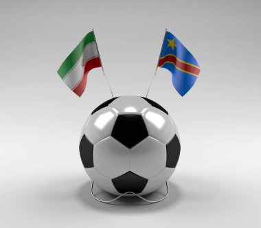 İran - Kongo Demokratik Cumhuriyeti Futbol Bayrakları, Beyaz Arkaplan - 3D Render