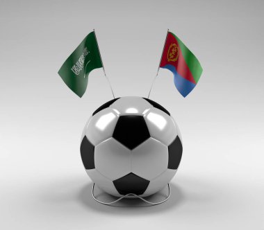 Suudi Arabistan - Eritre Futbol Bayrakları, Beyaz Arkaplan - 3D Render