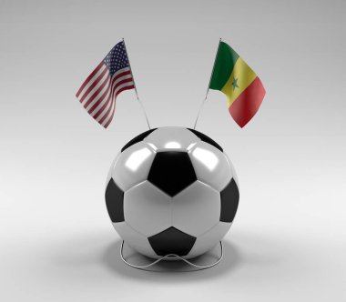 Amerika Birleşik Devletleri - Senegal Futbol Bayrakları, Beyaz Arkaplan - 3D Render