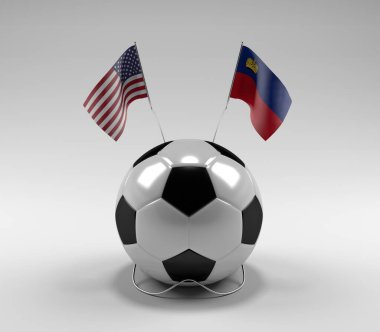 Amerika Birleşik Devletleri - Lihtenştayn Futbol Bayrakları, Beyaz Arkaplan - 3D Render