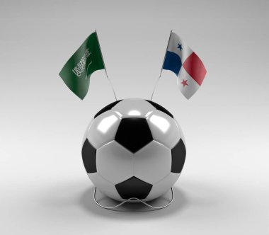 Suudi Arabistan - Panama Futbol Bayrakları, Beyaz Arkaplan - 3D Render