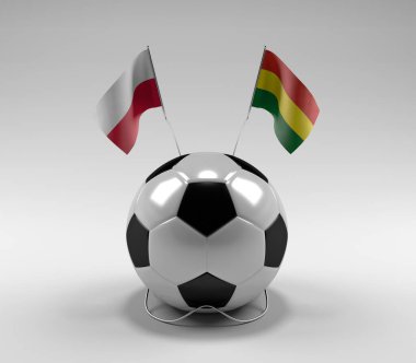Polonya - Bolivya Futbol Bayrakları, Beyaz Arkaplan - 3D Render