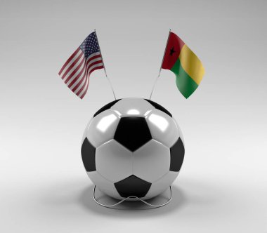 Amerika Birleşik Devletleri - Gine-Bissau Futbol Bayrakları, Beyaz Arkaplan - 3D Render