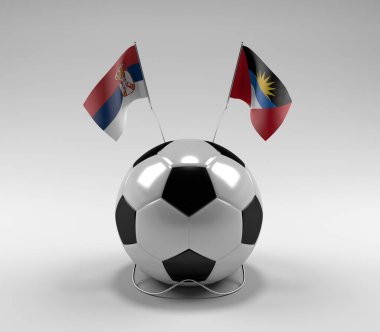 Sırbistan - Antigua ve Barbuda Futbol Bayrakları, Beyaz Arkaplan - 3D Render