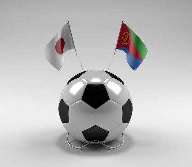 Japonya - Eritre Futbol Bayrakları, Beyaz Arkaplan - 3D Render