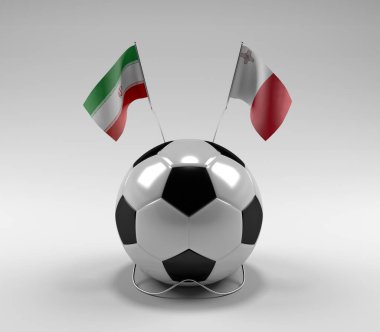 İran - Malta Futbol Bayrakları, Beyaz Arkaplan - 3D Render