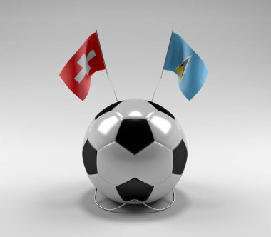 İsviçre - Saint-Lucia Futbol Bayrakları, Beyaz Arkaplan - 3D Render