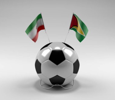 İran - Guyana Futbol Bayrakları, Beyaz Arkaplan - 3D Render
