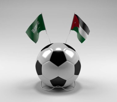 Suudi Arabistan - Ürdün Futbol Bayrakları, Beyaz Arkaplan - 3D Render