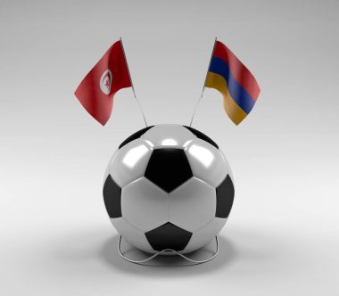 Tunus - Ermenistan Futbol Bayrakları, Beyaz Arkaplan - 3D Render