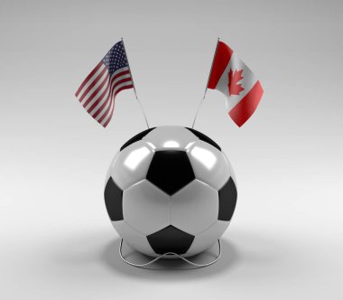 Amerika Birleşik Devletleri - Kanada Futbol Bayrakları, Beyaz Arkaplan - 3D Render