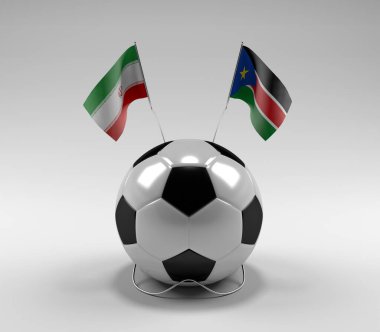 İran - Güney Sudan Futbol Bayrakları, Beyaz Arkaplan - 3D Render
