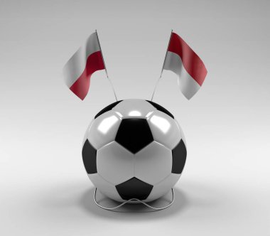 Polonya - Monako Futbol Bayrakları, Beyaz Arkaplan - 3D Render