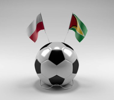 Polonya - Guyana Futbol Bayrakları, Beyaz Arkaplan - 3D Render