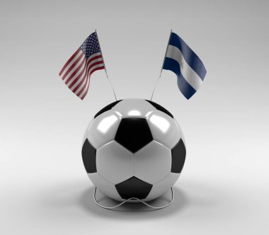 Amerika Birleşik Devletleri - Nikaragua Futbol Bayrakları, Beyaz Arkaplan - 3D Render