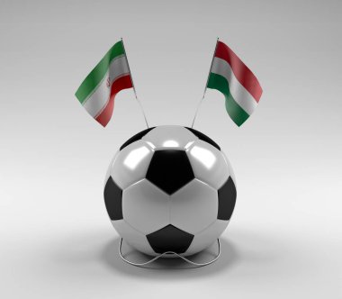 İran - Macaristan Futbol Bayrakları, Beyaz Arkaplan - 3D Hazırlama