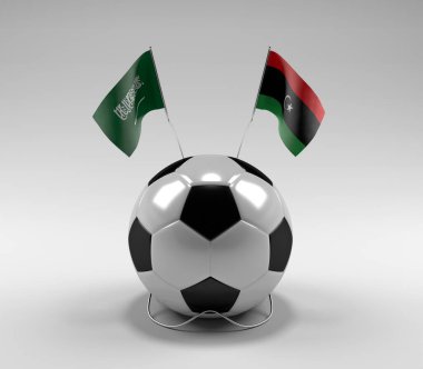 Suudi Arabistan - Libya Futbol Bayrakları, Beyaz Arkaplan - 3D Render