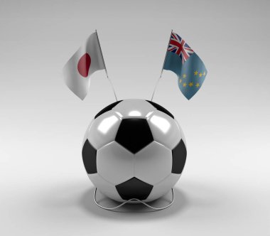 Japonya - Tuvalu Futbol Bayrakları, Beyaz Arkaplan - 3D Render