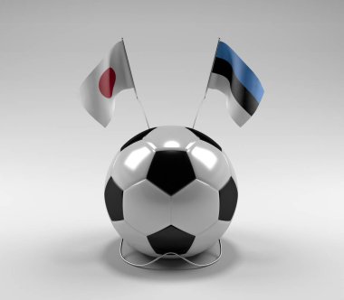 Japonya - Estonya Futbol Bayrakları, Beyaz Arkaplan - 3D Render
