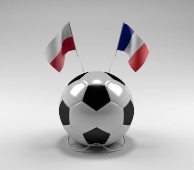 Polonya - Fransa Futbol Bayrakları, Beyaz Arkaplan - 3D Render