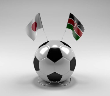 Japonya - Kenya Futbol Bayrakları, Beyaz Arkaplan - 3D Render