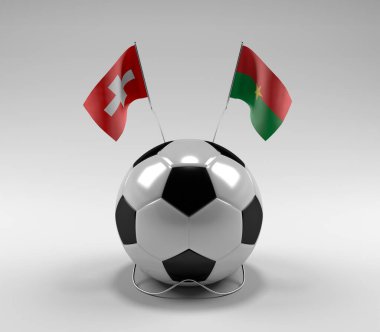 İsviçre - Burkina-Faso Futbol Bayrakları, Beyaz Arkaplan - 3D Render