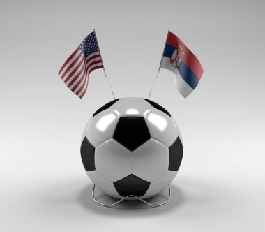 Amerika Birleşik Devletleri - Sırbistan Futbol Bayrakları, Beyaz Arkaplan - 3D Hazırlama
