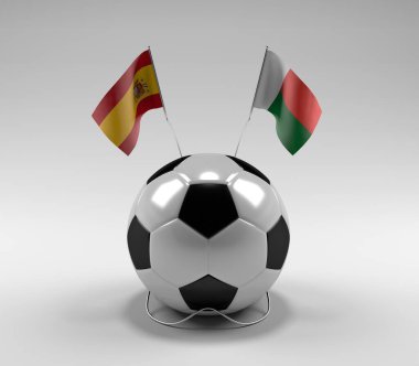 İspanya - Madagaskar Futbol Bayrakları, Beyaz Arkaplan - 3D Render
