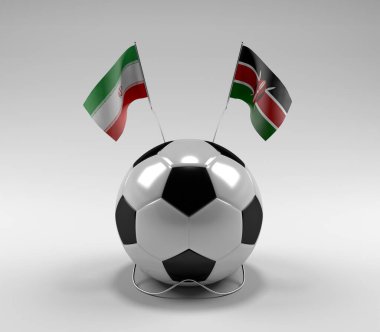İran - Kenya Futbol Bayrakları, Beyaz Arkaplan - 3D Hazırlama