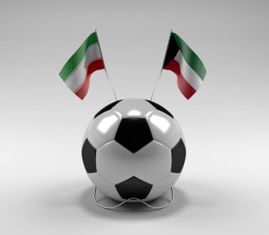İran - Kuveyt Futbol Bayrakları, Beyaz Arkaplan - 3D Hazırlama