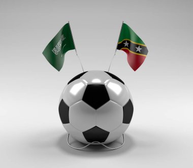Suudi Arabistan - Saint-Kitts-and-Nevis Futbol Bayrakları, Beyaz Arkaplan - 3D Render