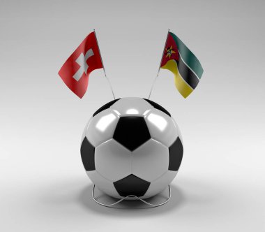 İsviçre - Mozambik Futbol Bayrakları, Beyaz Arkaplan - 3D Render