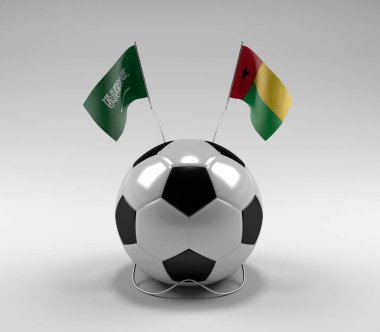 Suudi Arabistan - Gine-Bissau Futbol Bayrakları, Beyaz Arkaplan - 3D Render
