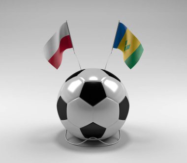 Polonya - Saint-Vincent-and the-Grenadines Futbol Bayrakları, Beyaz Arkaplan - 3D Render