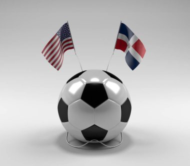 Amerika Birleşik Devletleri - Dominik Cumhuriyeti Futbol Bayrakları, Beyaz Arkaplan - 3D Render